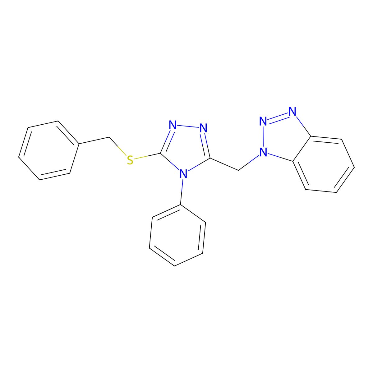 1-[(5-Benzylsulfanyl-4-phenyl-1,2,4-triazol-3-yl)methyl]benzotriazole molecular structure, CAS 664977-32-6