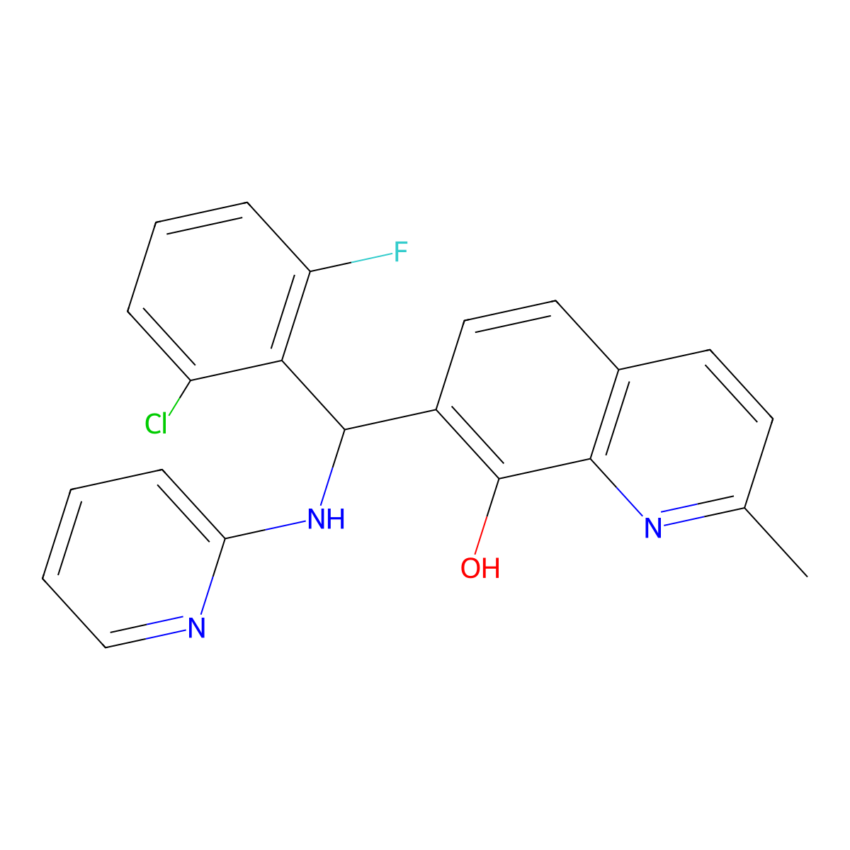 7-[(2-Chloro-6-fluorophenyl)-(pyridin-2-ylamino)methyl]-2-methylquinolin-8-ol molecular structure, CAS 664977-67-7