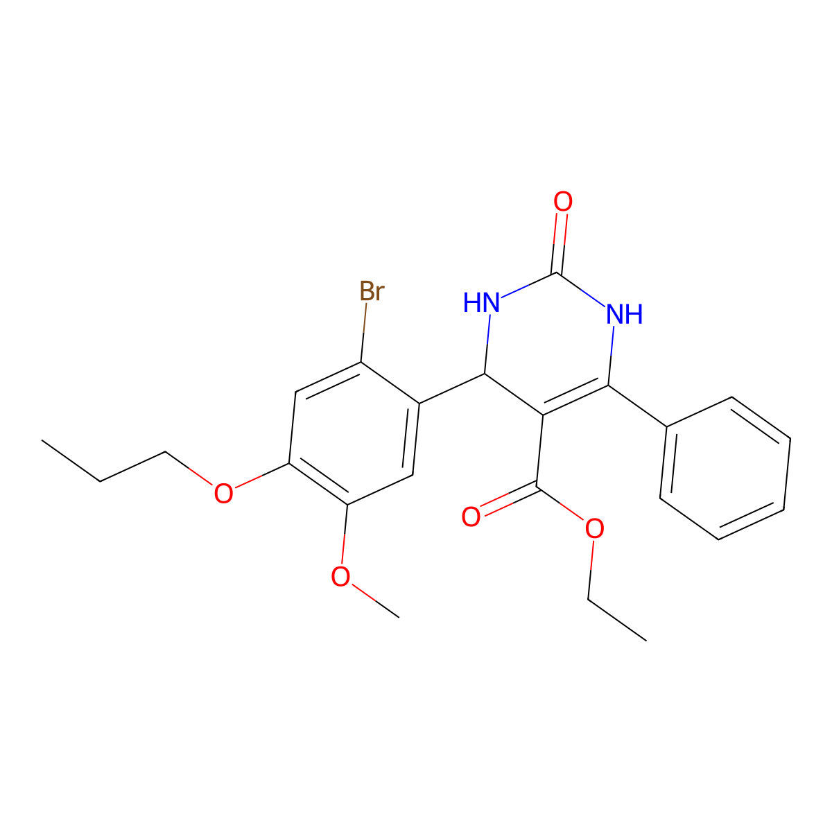 ethyl 4-(2-bromo-5-methoxy-4-propoxyphenyl)-2-oxo-6-phenyl-3,4-dihydro-1H-pyrimidine-5-carboxylate molecular structure, CAS 664977-86-0