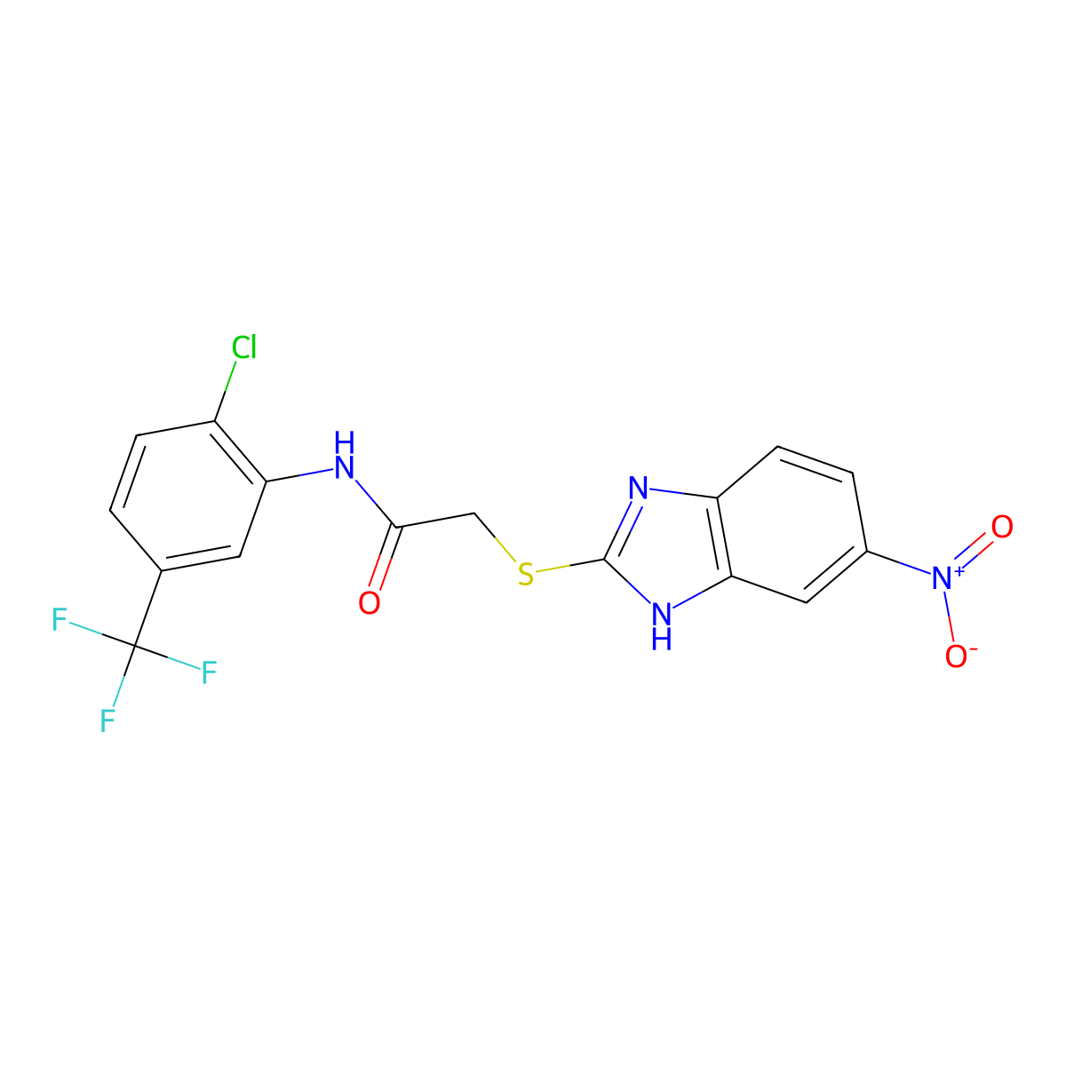 N-[2-chloro-5-(trifluoromethyl)phenyl]-2-[(6-nitro-1H-benzimidazol-2-yl)sulfanyl]acetamide molecular structure, CAS 664977-93-9