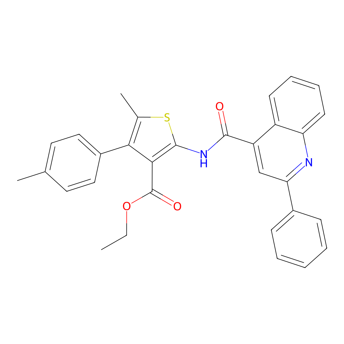 Ethyl 5-methyl-4-(4-methylphenyl)-2-{[(2-phenylquinolin-4-yl)carbonyl]amino}thiophene-3-carboxylate molecular structure, CAS 664978-26-1