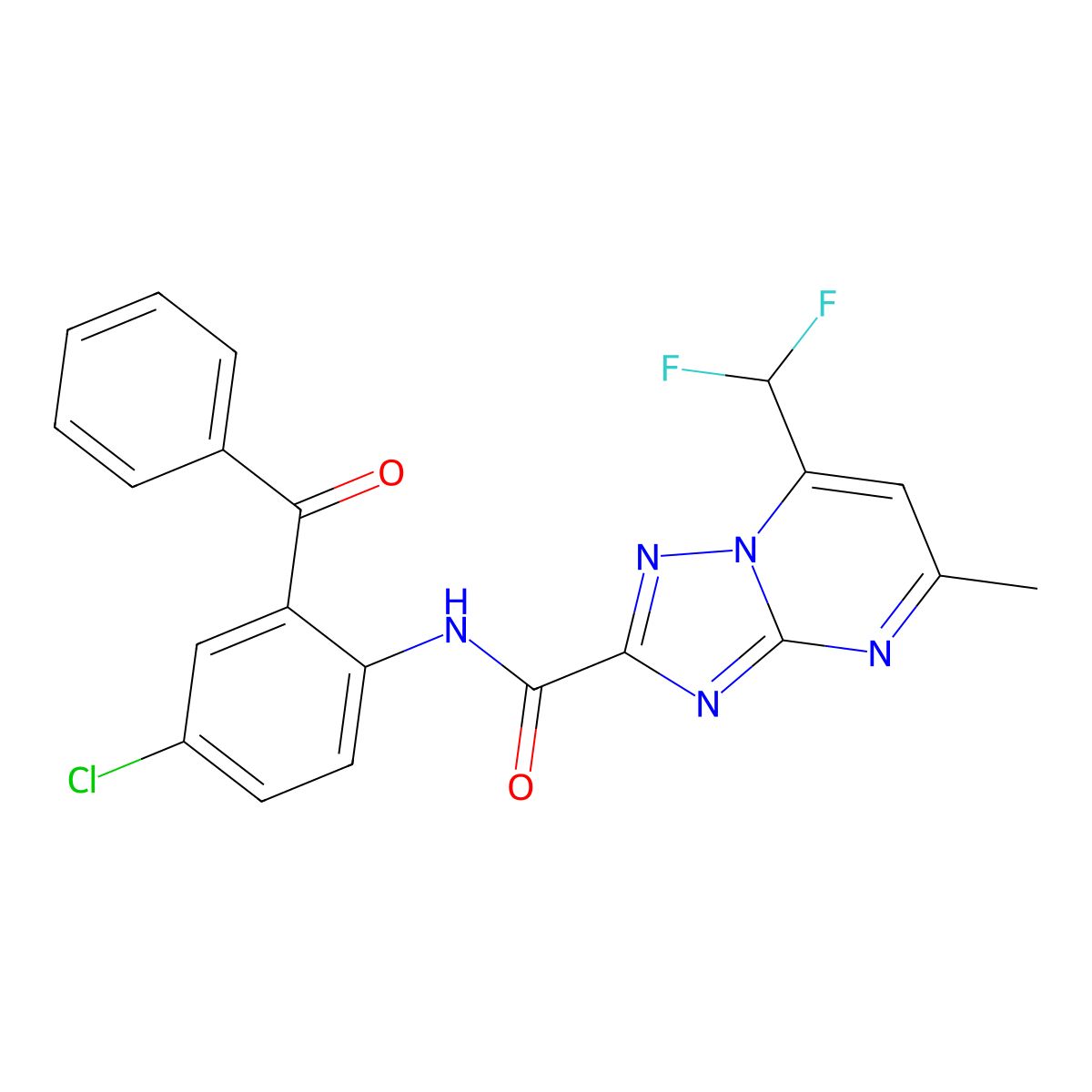 N-(2-benzoyl-4-chlorophenyl)-7-(difluoromethyl)-5-methyl-[1,2,4]triazolo[1,5-a]pyrimidine-2-carboxamide molecular structure, CAS 664984-97-8
