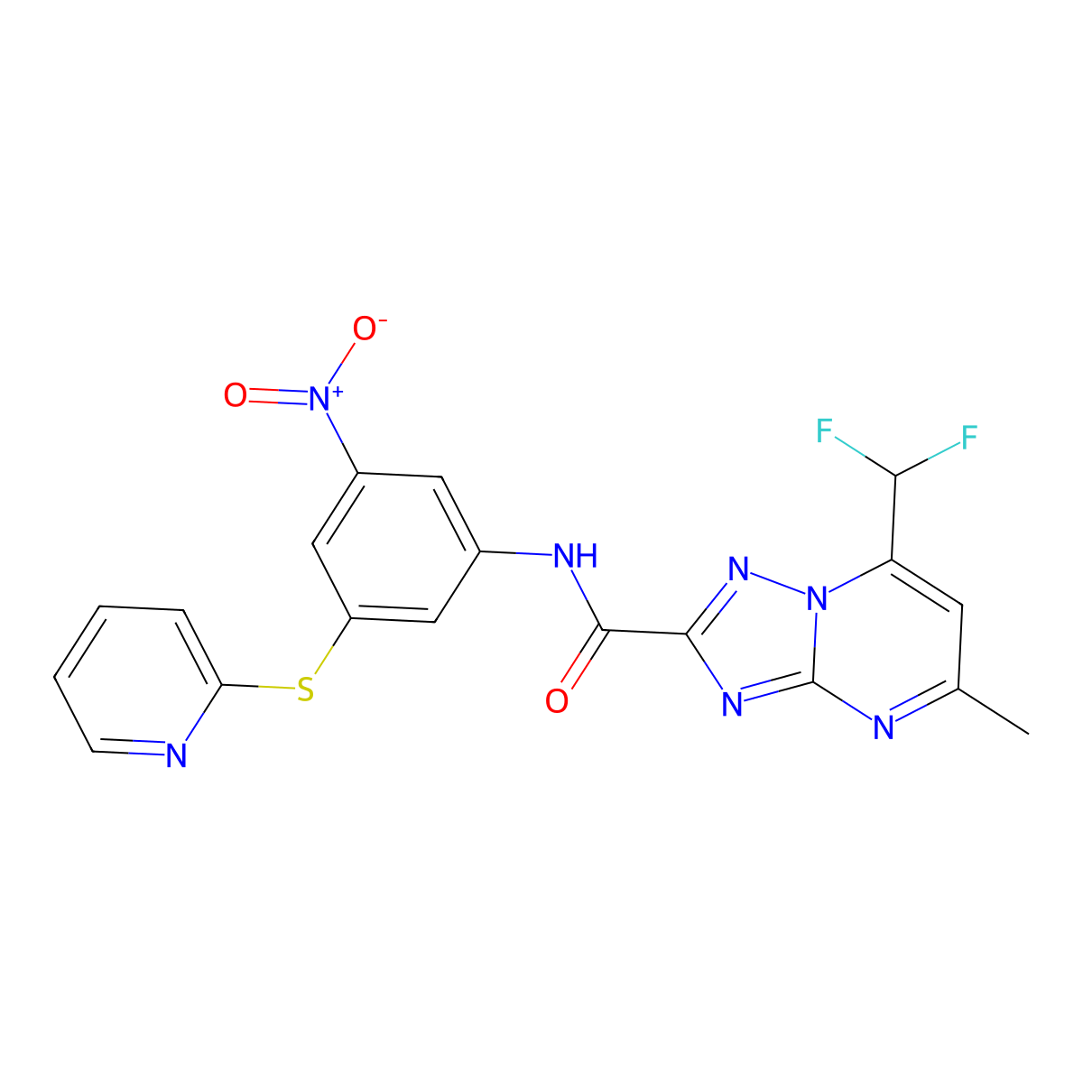 7-(difluoromethyl)-5-methyl-N-(3-nitro-5-pyridin-2-ylsulfanylphenyl)-[1,2,4]triazolo[1,5-a]pyrimidine-2-carboxamide molecular structure, CAS 664992-30-7