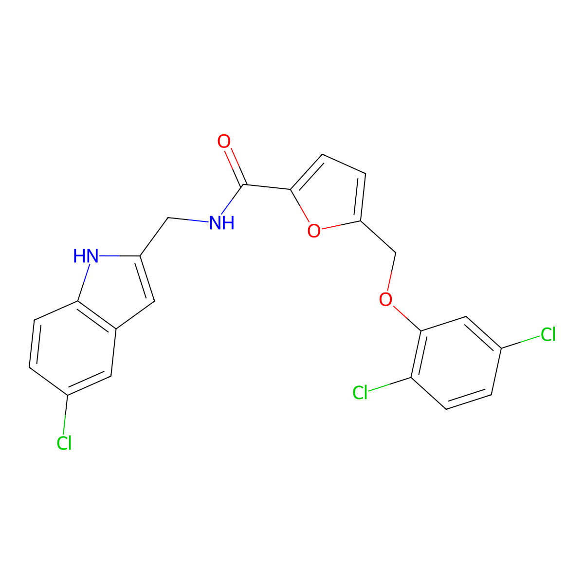 N-[(5-chloro-1H-indol-2-yl)methyl]-5-[(2,5-dichlorophenoxy)methyl]furan-2-carboxamide molecular structure, CAS 664992-42-1