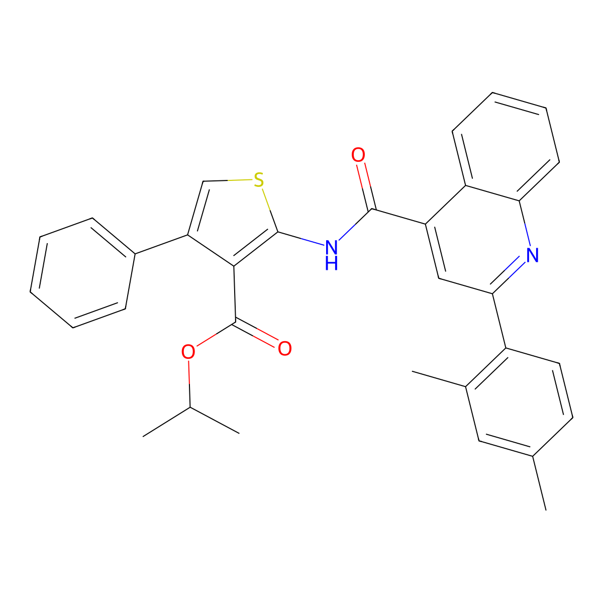 Isopropyl 2-({[2-(2,4-dimethylphenyl)-4-quinolinyl]carbonyl}amino)-4-phenyl-3-thiophenecarboxylate molecular structure, CAS 664992-70-5