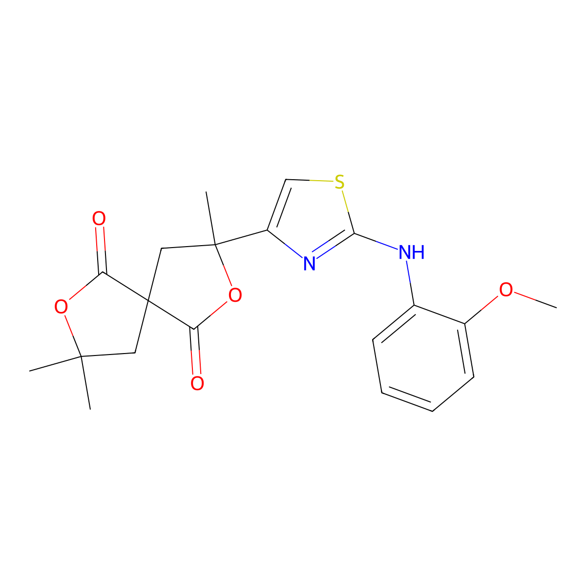 3-[2-(2-Methoxyanilino)-1,3-thiazol-4-yl]-3,8,8-trimethyl-2,7-dioxaspiro[4.4]nonane-1,6-dione molecular structure, CAS 664992-97-6