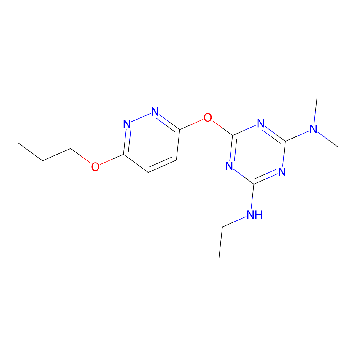4-N-ethyl-2-N,2-N-dimethyl-6-(6-propoxypyridazin-3-yl)oxy-1,3,5-triazine-2,4-diamine molecular structure, CAS 664993-04-8