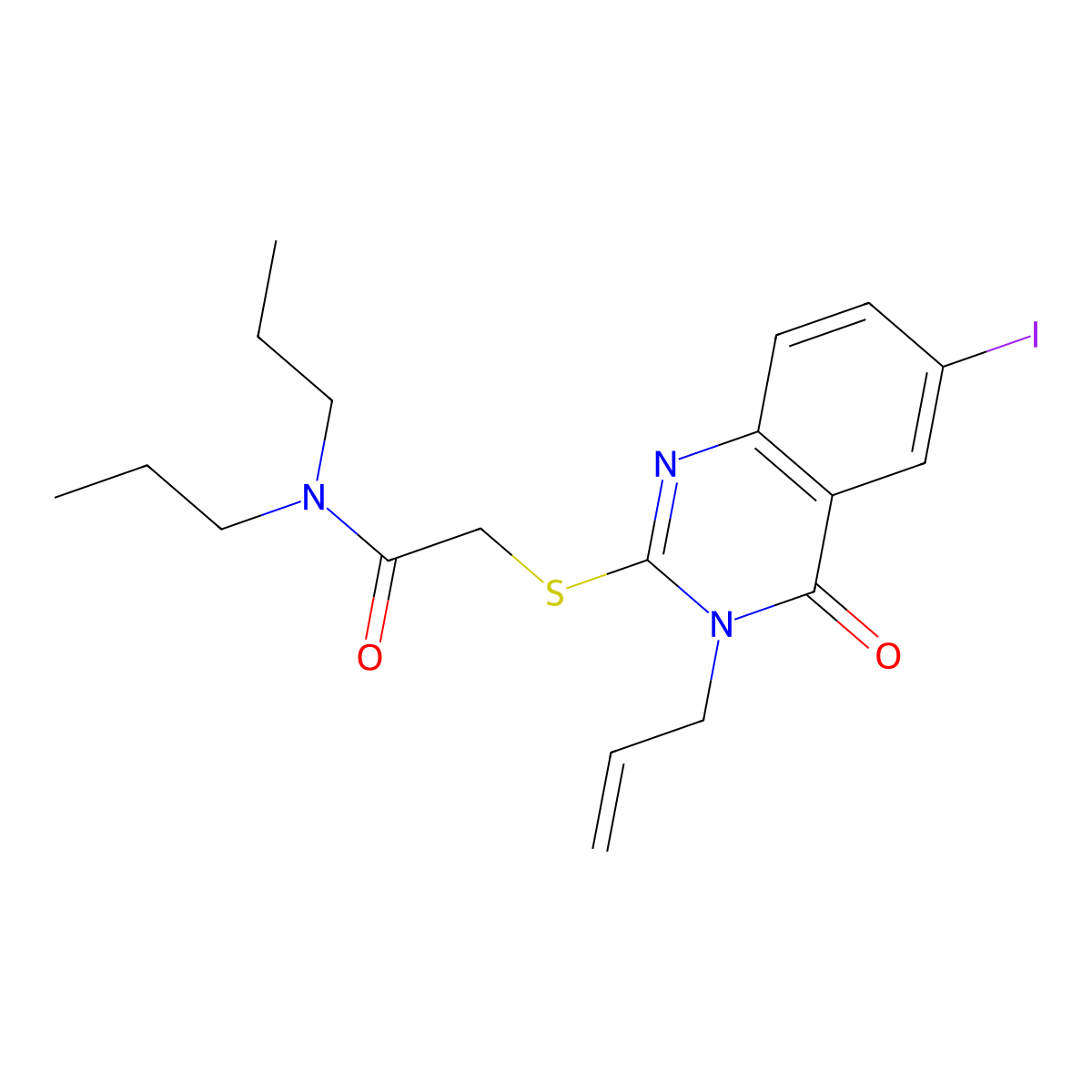 2-(6-iodo-4-oxo-3-prop-2-enylquinazolin-2-yl)sulfanyl-N,N-dipropylacetamide molecular structure, CAS 664993-06-0