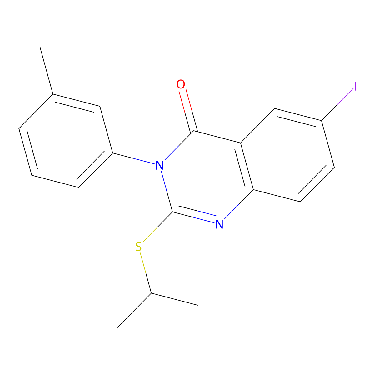 6-iodo-2-(isopropylsulfanyl)-3-(3-methylphenyl)-4(3H)-quinazolinone molecular structure, CAS 664993-07-1