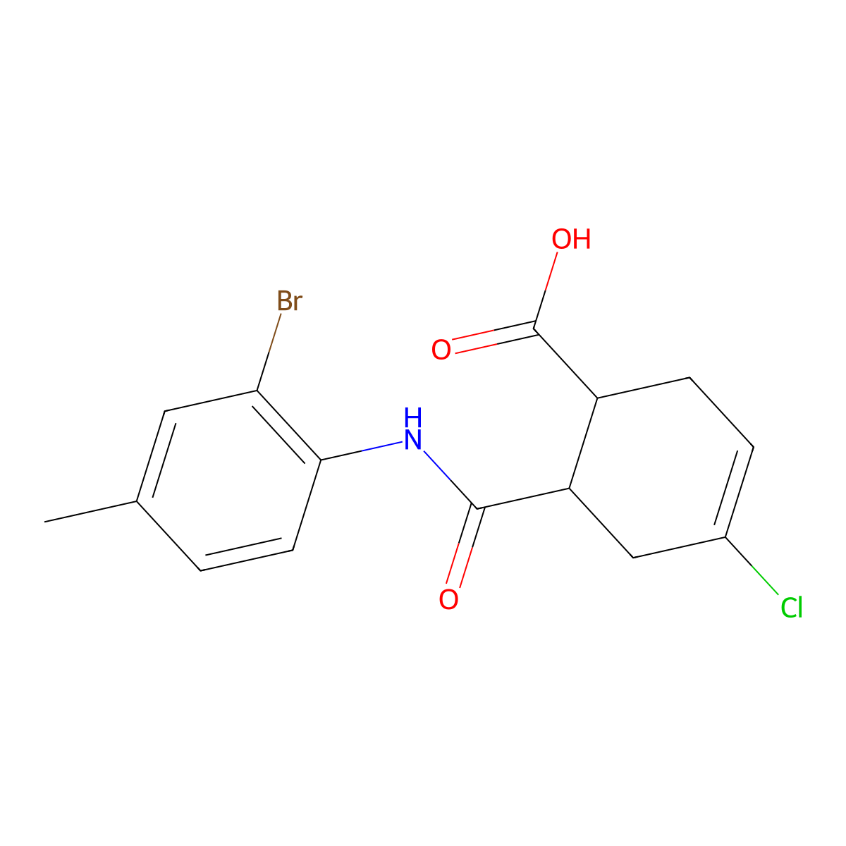 6-[(2-Bromo-4-methylphenyl)carbamoyl]-4-chlorocyclohex-3-ene-1-carboxylic acid molecular structure, CAS 664993-16-2