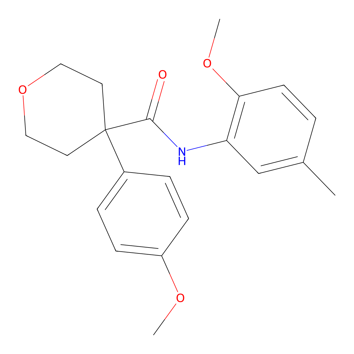 N-(2-methoxy-5-methylphenyl)-4-(4-methoxyphenyl)oxane-4-carboxamide molecular structure, CAS 664993-29-7