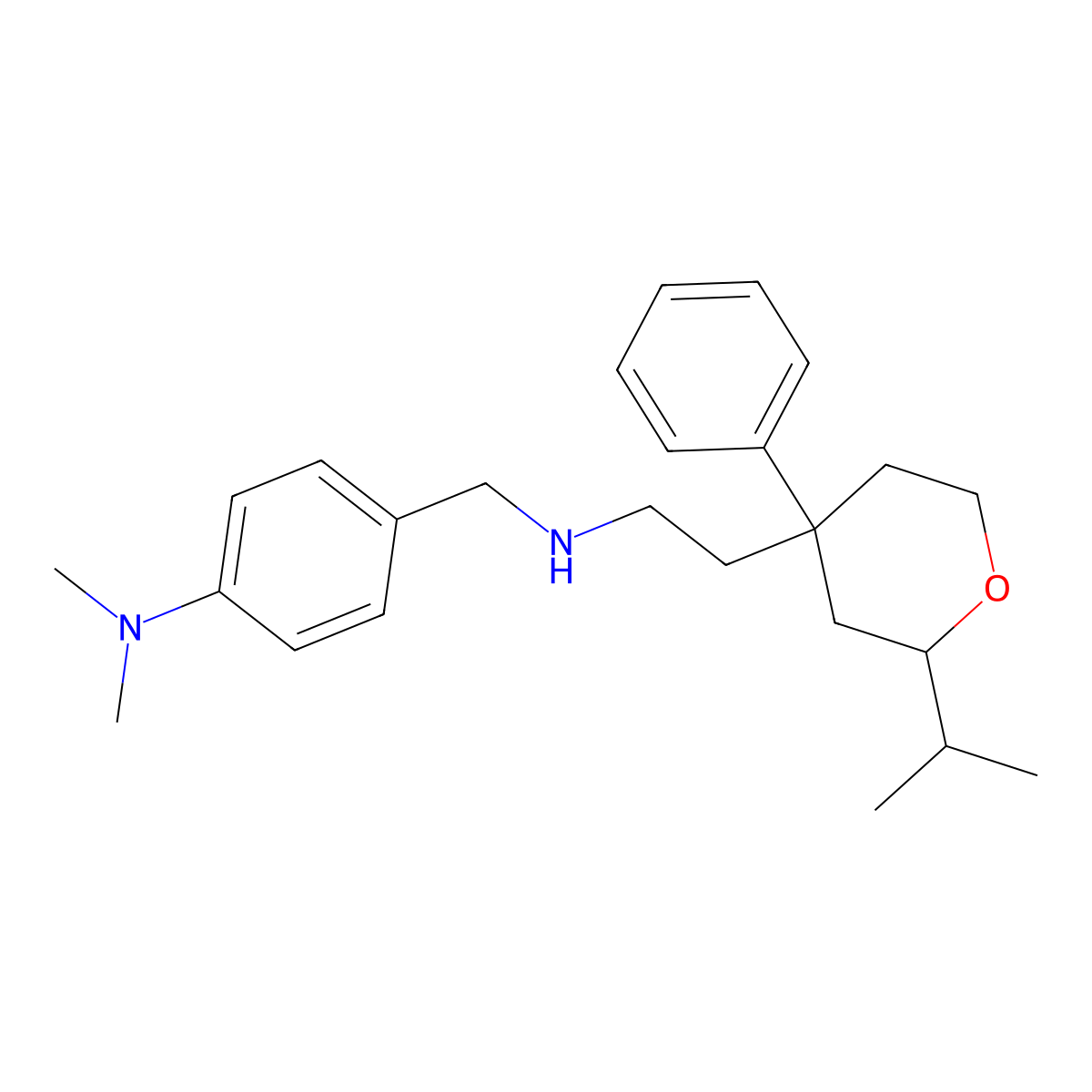N,N-dimethyl-4-[[2-(4-phenyl-2-propan-2-yloxan-4-yl)ethylamino]methyl]aniline molecular structure, CAS 664993-40-2