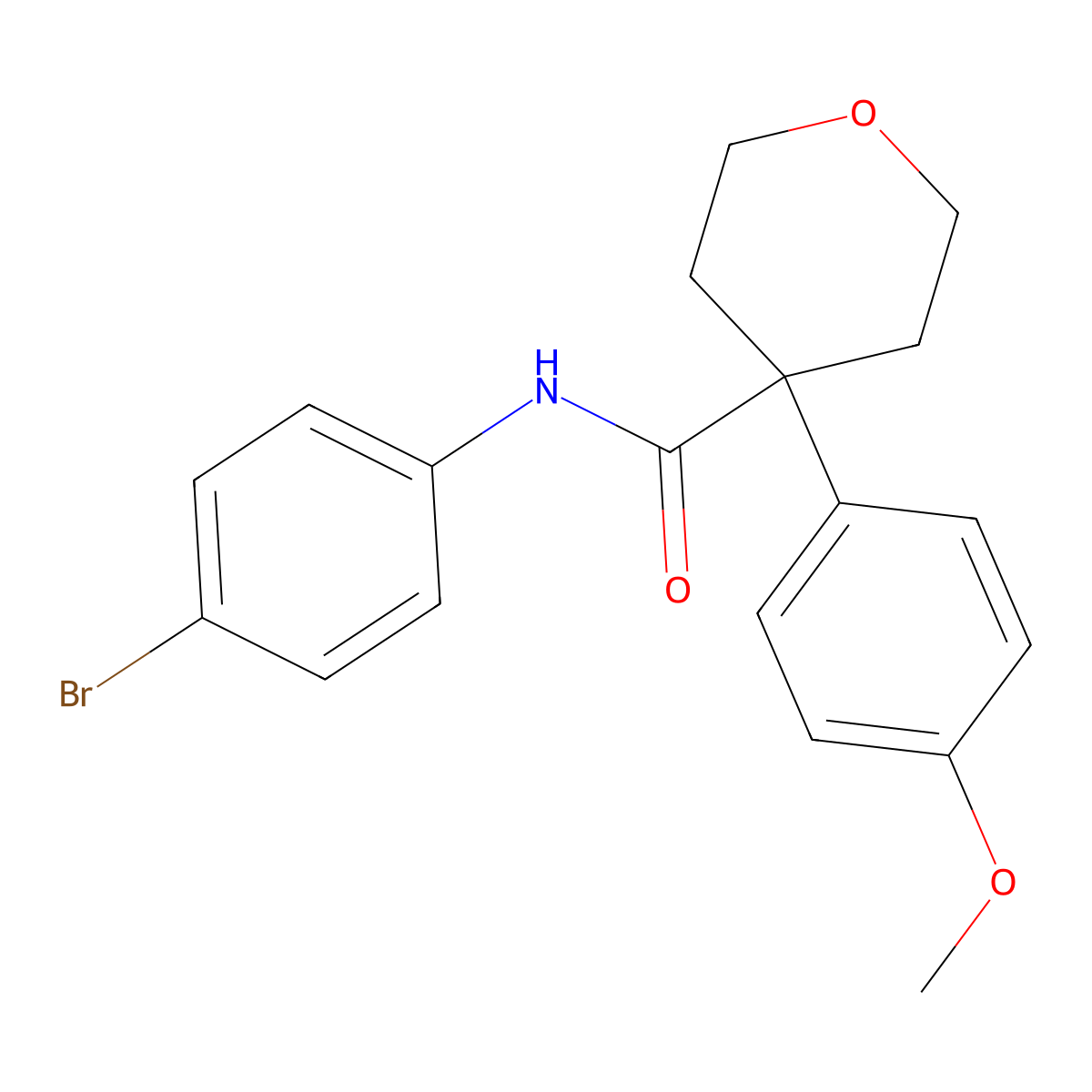 N-(4-bromophenyl)-4-(4-methoxyphenyl)oxane-4-carboxamide molecular structure, CAS 664993-45-7