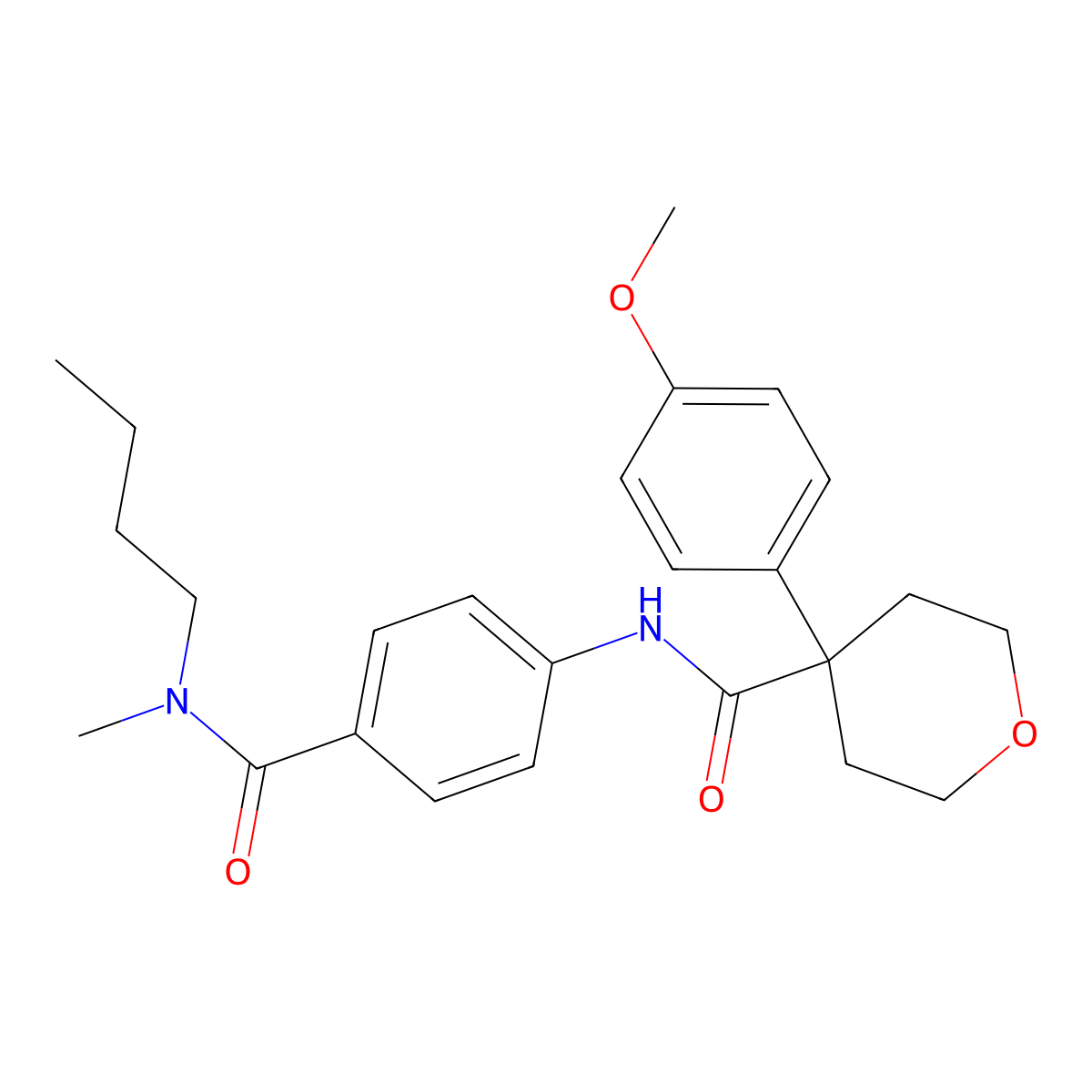 N-[4-[butyl(methyl)carbamoyl]phenyl]-4-(4-methoxyphenyl)oxane-4-carboxamide molecular structure, CAS 664993-50-4