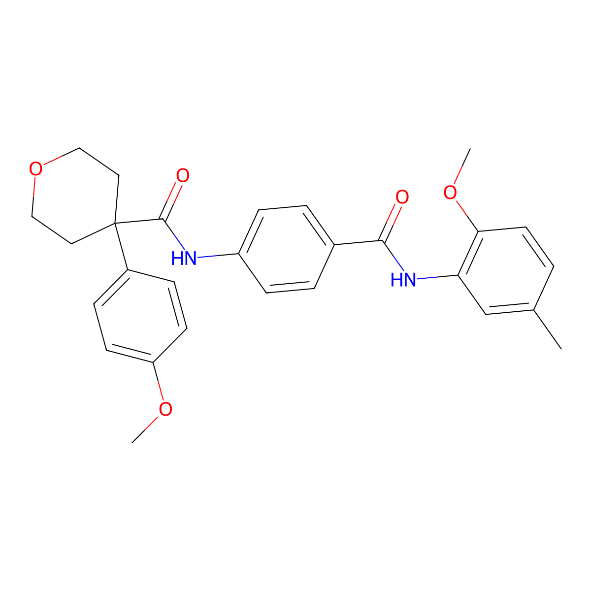 N-[4-[(2-methoxy-5-methylphenyl)carbamoyl]phenyl]-4-(4-methoxyphenyl)oxane-4-carboxamide molecular structure, CAS 664993-51-5