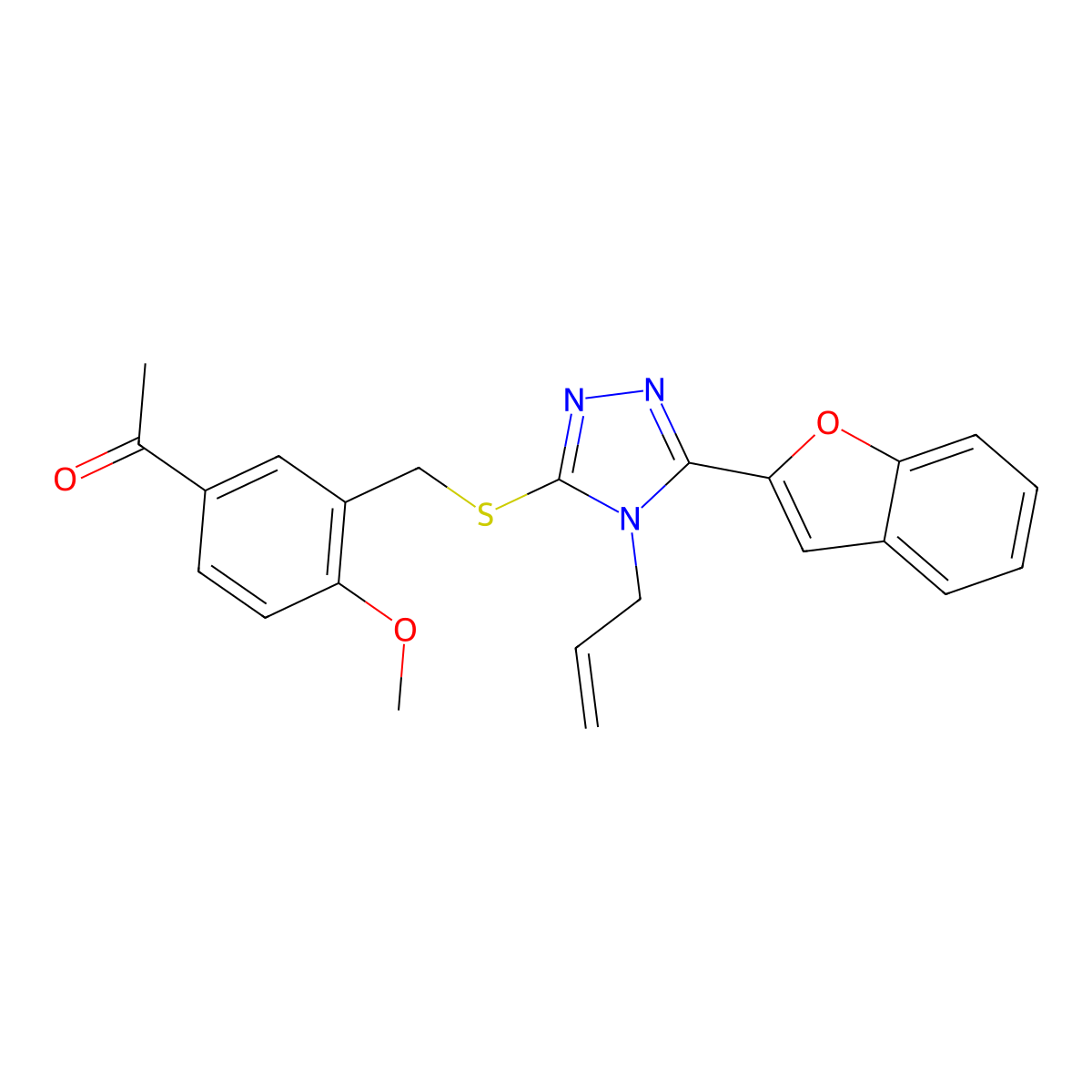 1-[3-[[5-(1-Benzofuran-2-yl)-4-prop-2-enyl-1,2,4-triazol-3-yl]sulfanylmethyl]-4-methoxyphenyl]ethanone molecular structure, CAS 664993-65-1