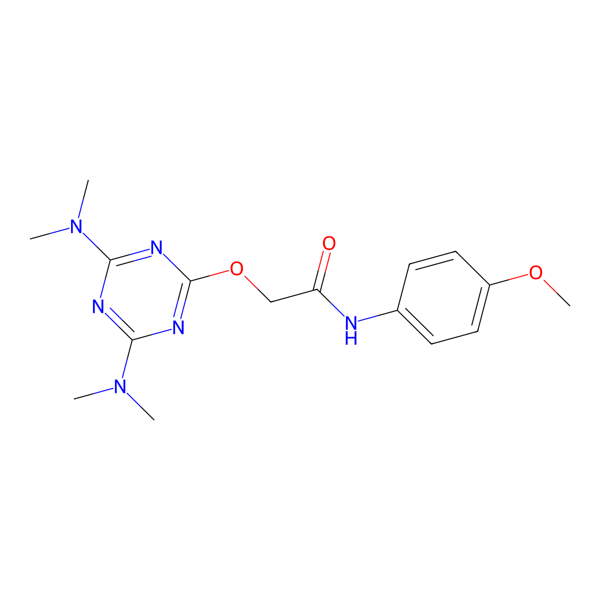 2-[[4,6-bis(dimethylamino)-1,3,5-triazin-2-yl]oxy]-N-(4-methoxyphenyl)acetamide molecular structure, CAS 664993-89-9