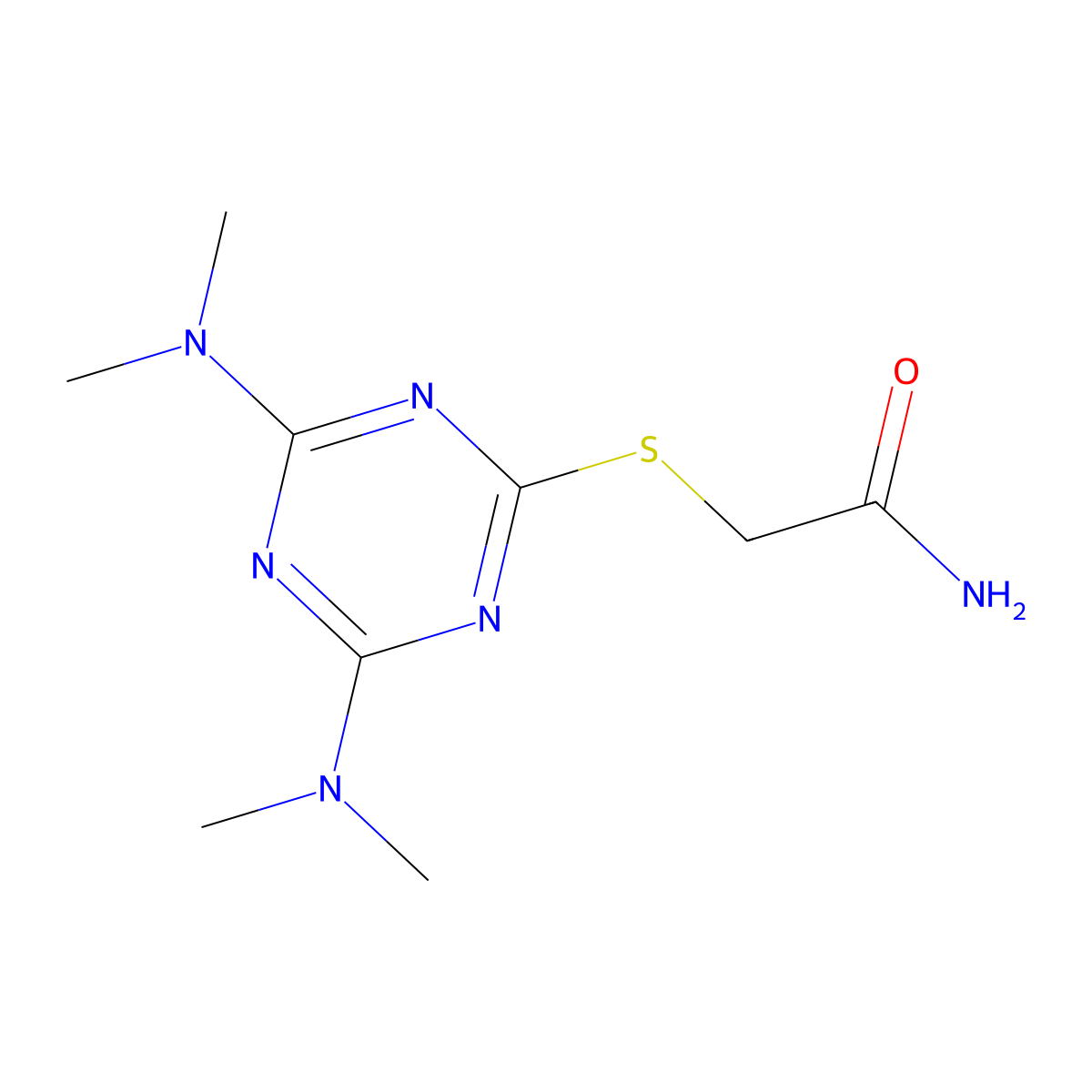2-[[4,6-Bis(dimethylamino)-1,3,5-triazin-2-yl]sulfanyl]acetamide molecular structure, CAS 664993-91-3