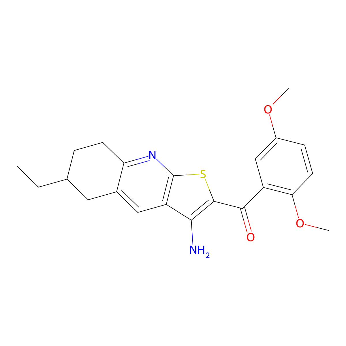 (3-Amino-6-ethyl-5,6,7,8-tetrahydrothieno[2,3-b]quinolin-2-yl)(2,5-dimethoxyphenyl)methanone molecular structure, CAS 664994-11-0