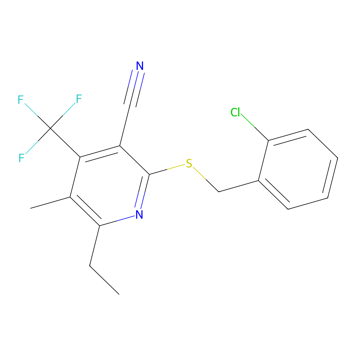 2-[(2-Chlorobenzyl)sulfanyl]-6-ethyl-5-methyl-4-(trifluoromethyl)nicotinonitrile molecular structure, CAS 664994-26-7