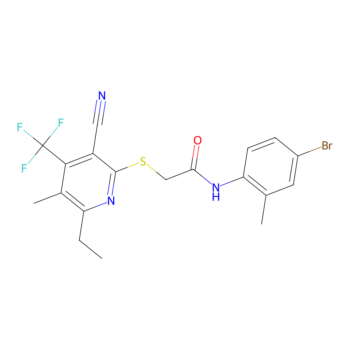 N-(4-bromo-2-methylphenyl)-2-[3-cyano-6-ethyl-5-methyl-4-(trifluoromethyl)pyridin-2-yl]sulfanylacetamide molecular structure, CAS 664999-22-8