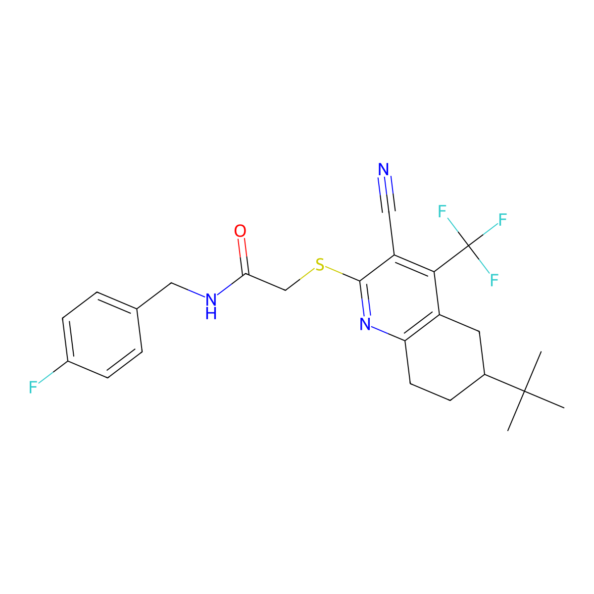 2-[[6-tert-butyl-3-cyano-4-(trifluoromethyl)-5,6,7,8-tetrahydroquinolin-2-yl]sulfanyl]-N-[(4-fluorophenyl)methyl]acetamide molecular structure, CAS 664999-25-1
