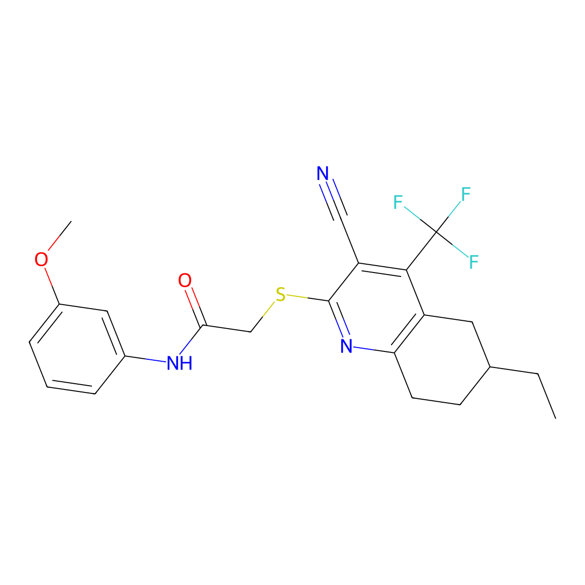 2-{[3-cyano-6-ethyl-4-(trifluoromethyl)-5,6,7,8-tetrahydroquinolin-2-yl]sulfanyl}-N-(3-methoxyphenyl)acetamide molecular structure, CAS 664999-29-5