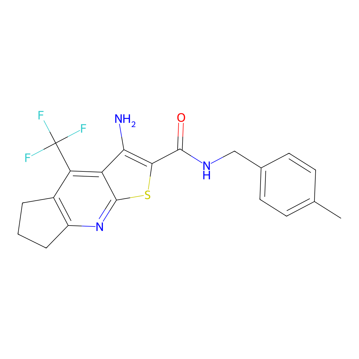 3-amino-N-(4-methylbenzyl)-4-(trifluoromethyl)-6,7-dihydro-5H-cyclopenta[b]thieno[3,2-e]pyridine-2-carboxamide molecular structure, CAS 664999-45-5