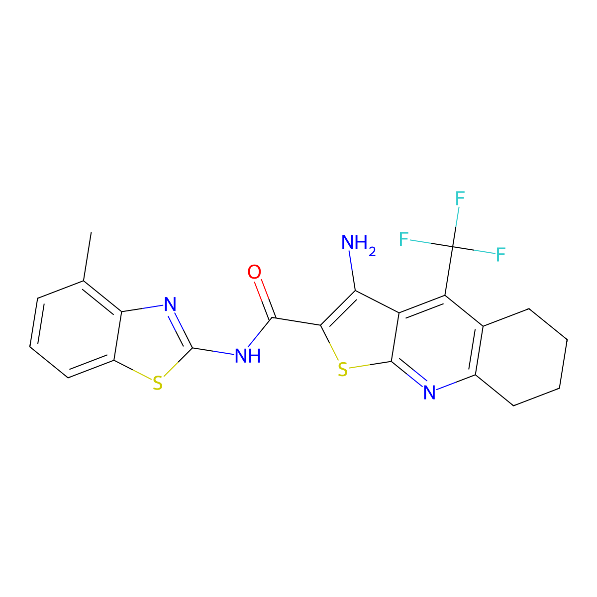 3-amino-N-(4-methyl-1,3-benzothiazol-2-yl)-4-(trifluoromethyl)-5,6,7,8-tetrahydrothieno[2,3-b]quinoline-2-carboxamide molecular structure, CAS 664999-47-7
