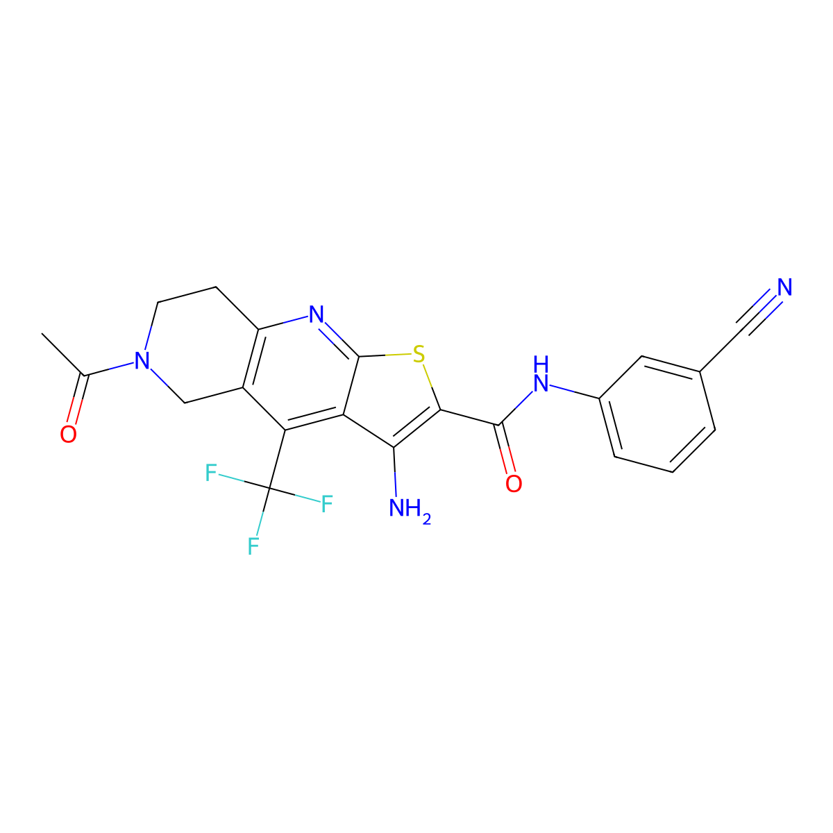 6-acetyl-3-amino-N-(3-cyanophenyl)-4-(trifluoromethyl)-5,6,7,8-tetrahydrothieno[2,3-b][1,6]naphthyridine-2-carboxamide molecular structure, CAS 664999-49-9