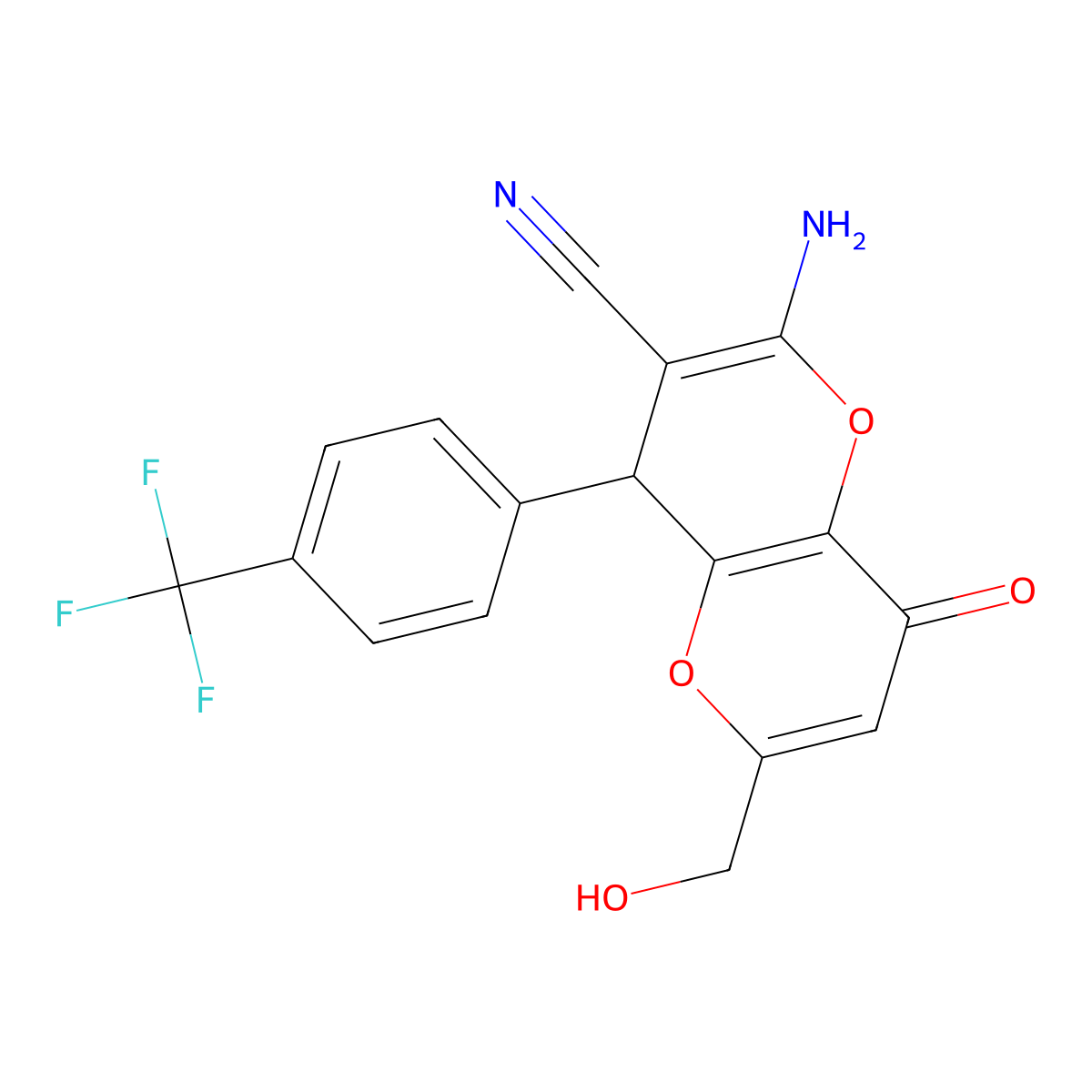 2-amino-6-(hydroxymethyl)-8-oxo-4-[4-(trifluoromethyl)phenyl]-4H-pyrano[3,2-b]pyran-3-carbonitrile molecular structure, CAS 664999-55-7