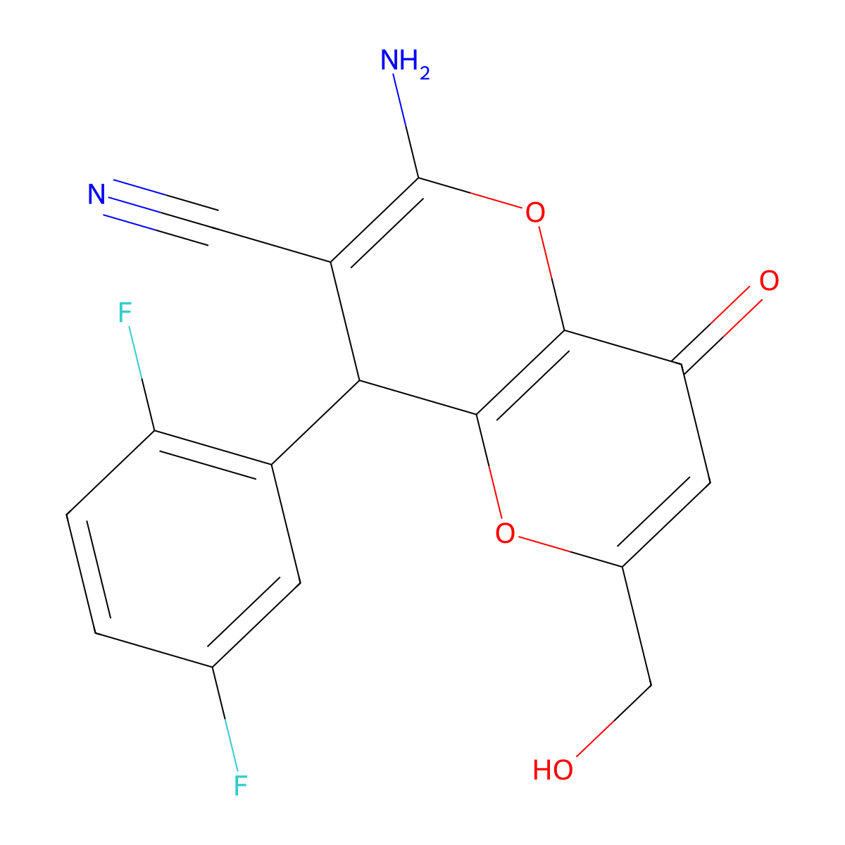 2-Amino-4-(2,5-difluorophenyl)-6-(hydroxymethyl)-8-oxo-4,8-dihydropyrano[3,2-b]pyran-3-carbonitrile molecular structure, CAS 664999-56-8