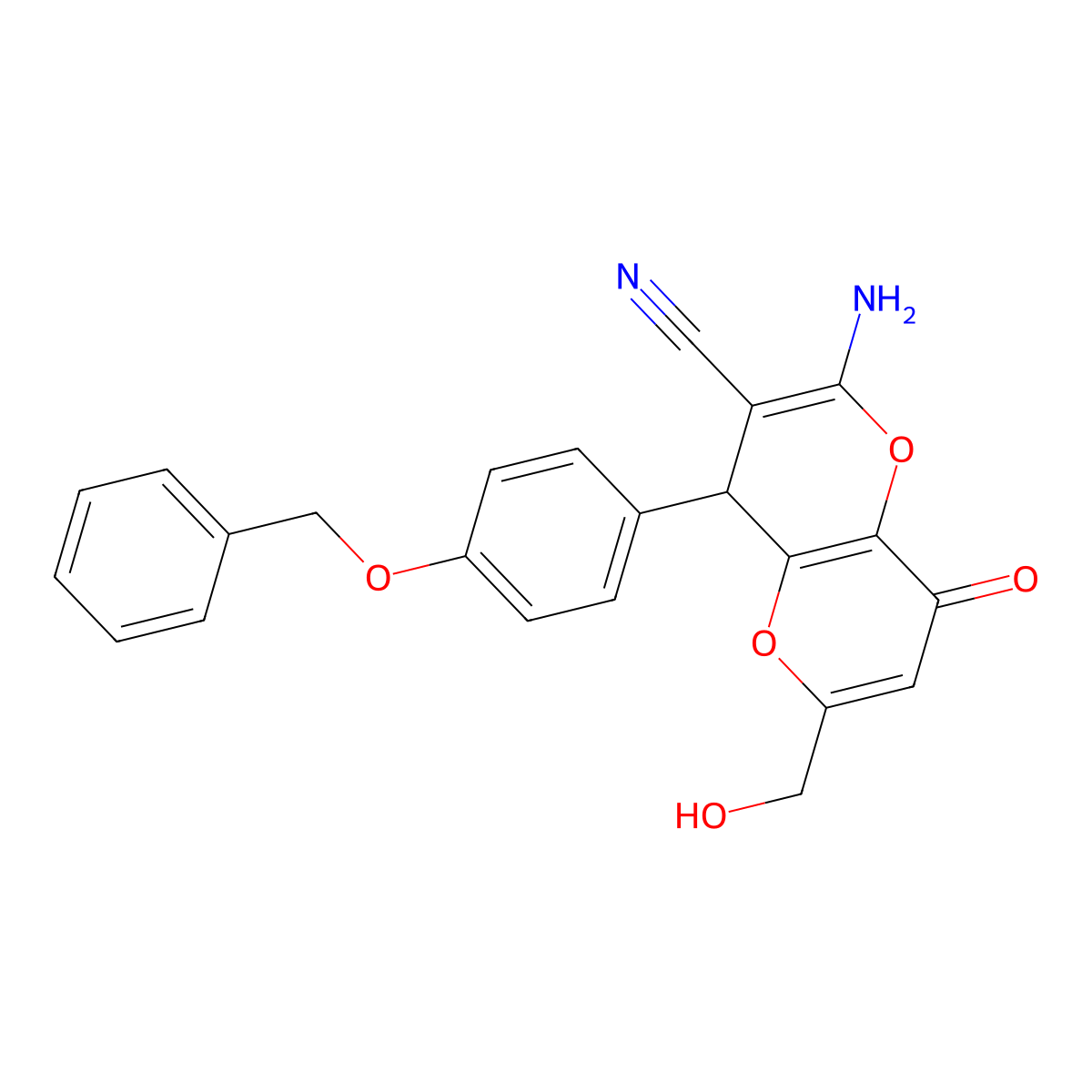 2-Amino-4-[4-(benzyloxy)phenyl]-6-(hydroxymethyl)-8-oxo-4,8-dihydropyrano[3,2-b]pyran-3-carbonitrile molecular structure, CAS 664999-58-0