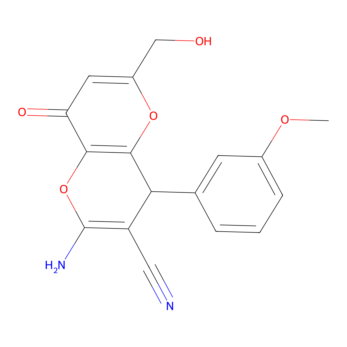 2-Amino-6-(hydroxymethyl)-4-(3-methoxyphenyl)-8-oxo-4,8-dihydropyrano[3,2-b]pyran-3-carbonitrile molecular structure, CAS 664999-61-5