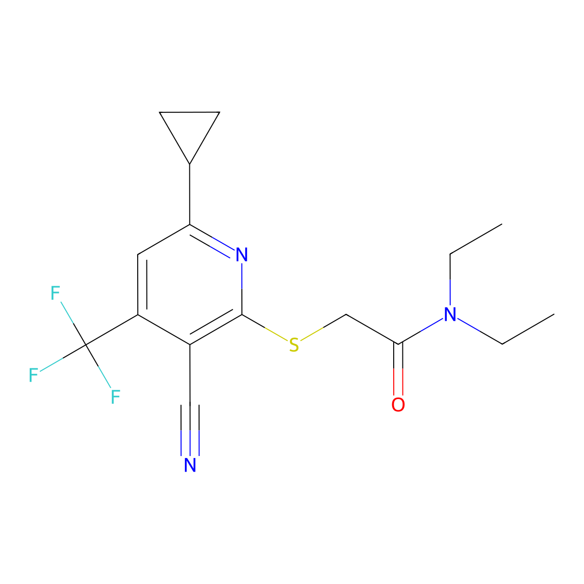 2-{[3-cyano-6-cyclopropyl-4-(trifluoromethyl)-2-pyridinyl]sulfanyl}-N,N-diethylacetamide molecular structure, CAS 664999-71-7