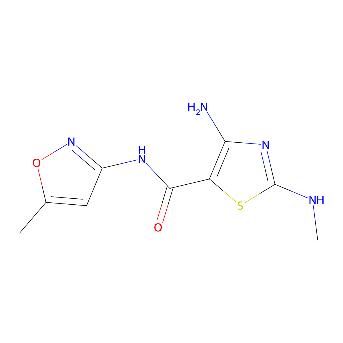 4-amino-2-(methylamino)-N-(5-methyl-1,2-oxazol-3-yl)-1,3-thiazole-5-carboxamide molecular structure, CAS 664999-78-4