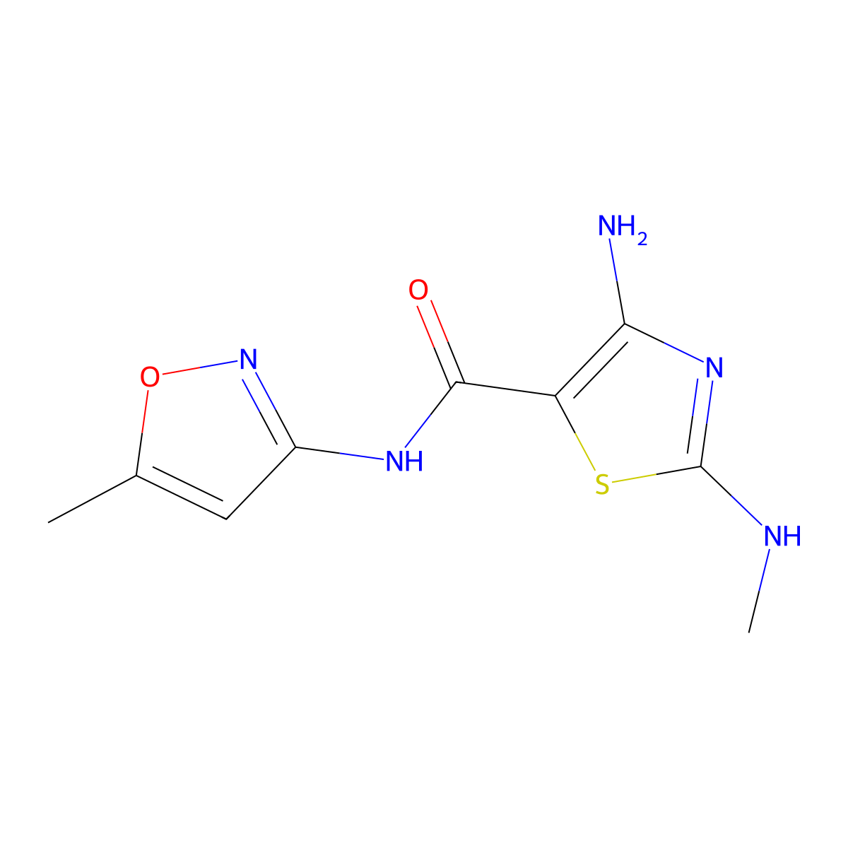 4-amino-2-(methylamino)-N-(5-methyl-1,2-oxazol-3-yl)-1,3-thiazole-5-carboxamide molecular structure, CAS 664999-78-4