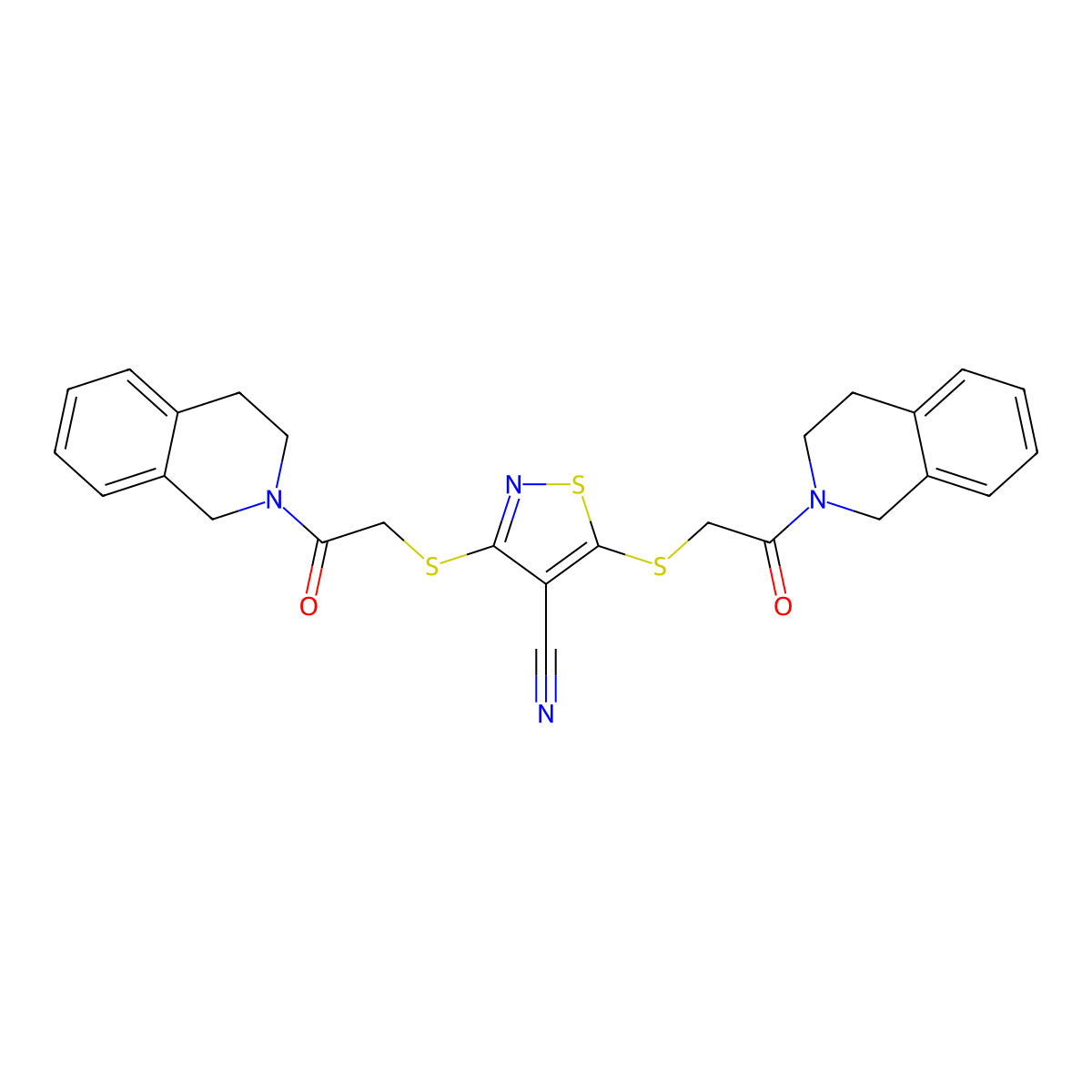3,5-bis[[2-(3,4-dihydro-1H-isoquinolin-2-yl)-2-oxoethyl]sulfanyl]-1,2-thiazole-4-carbonitrile molecular structure, CAS 664999-79-5