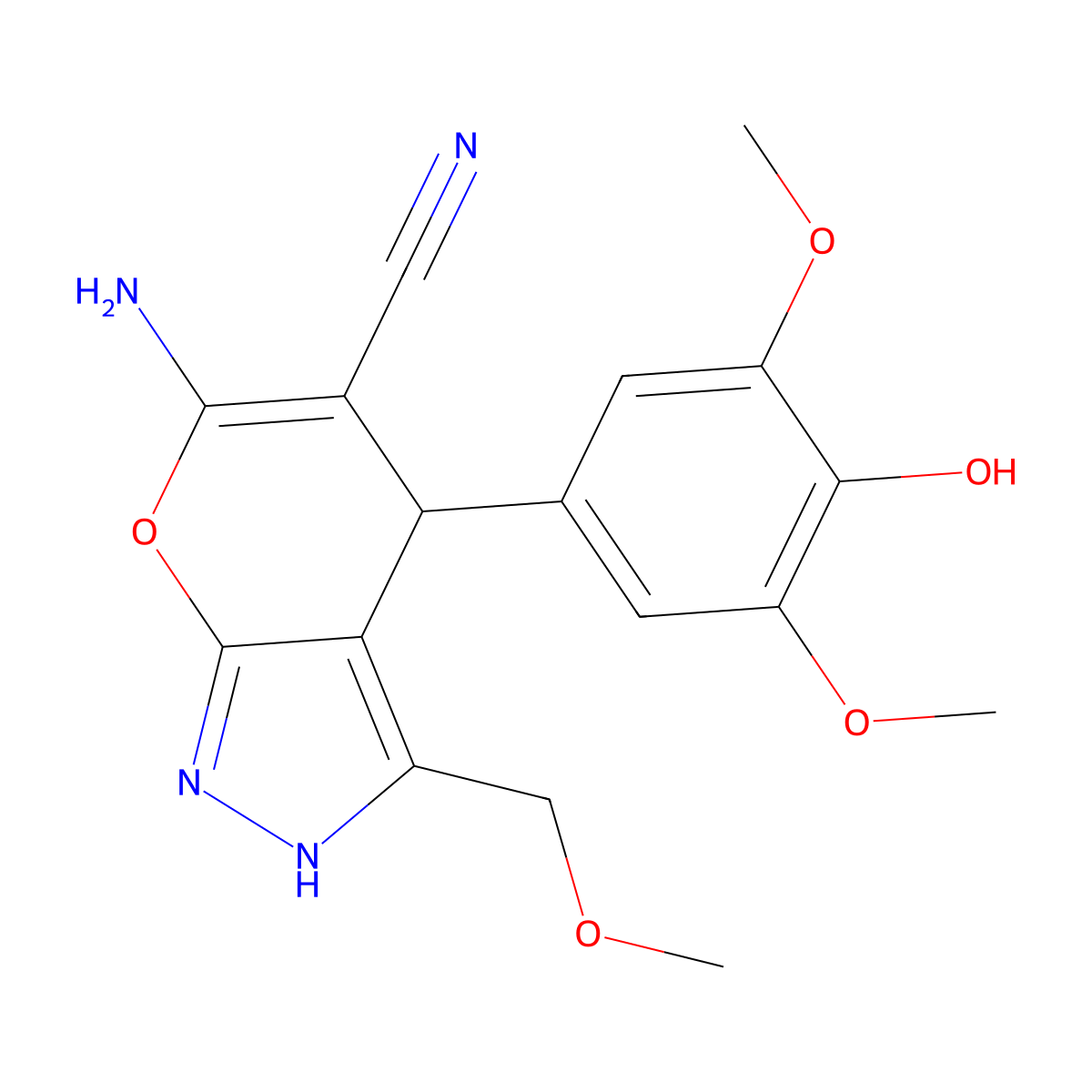 6-Amino-4-(4-hydroxy-3,5-dimethoxyphenyl)-3-(methoxymethyl)-2,4-dihydropyrano[2,3-c]pyrazole-5-carbonitrile molecular structure, CAS 664999-80-8