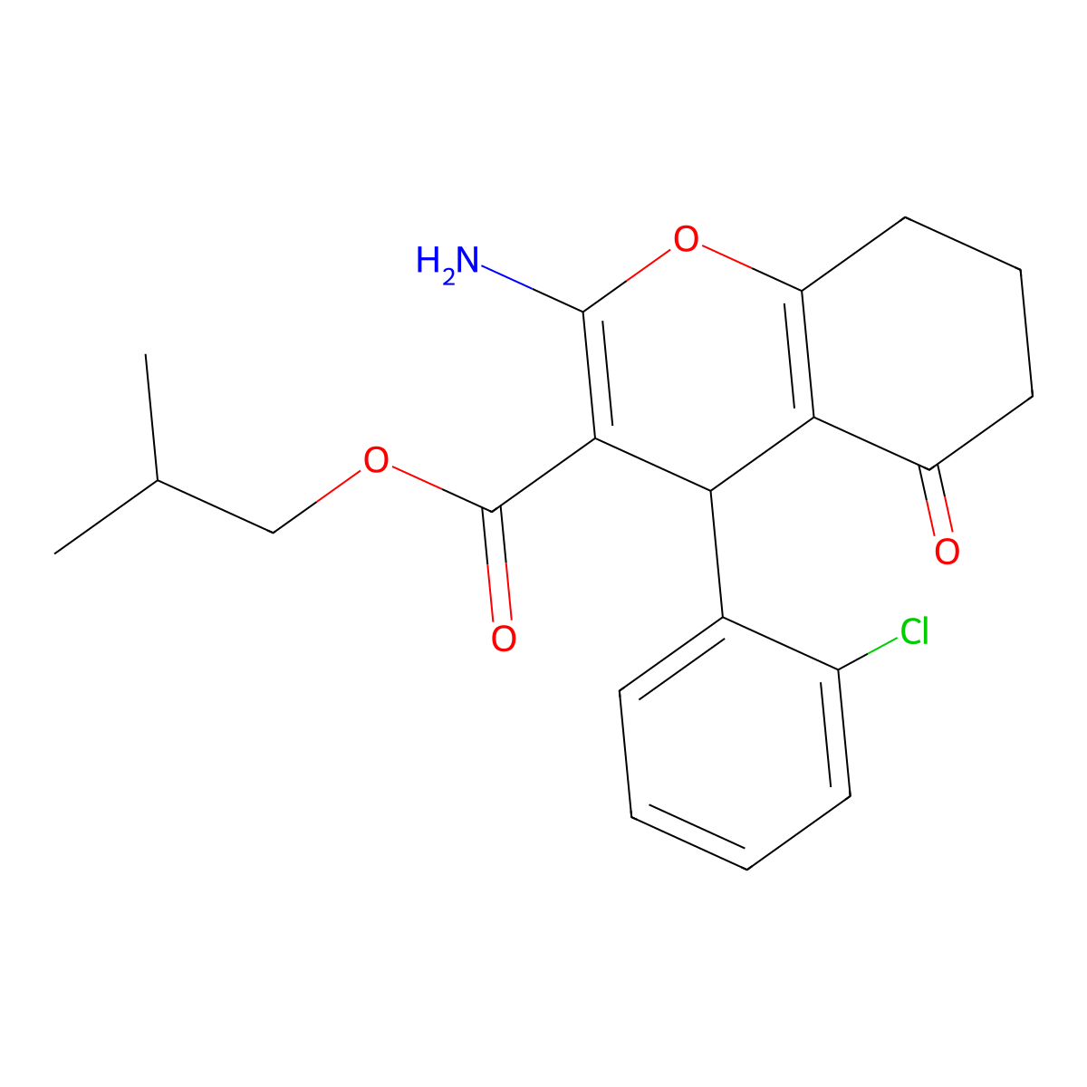 isobutyl 2-amino-4-(2-chlorophenyl)-5-oxo-5,6,7,8-tetrahydro-4H-chromene-3-carboxylate molecular structure, CAS 664999-85-3