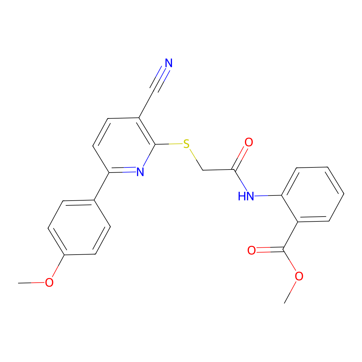 Methyl 2-[({[3-cyano-6-(4-methoxyphenyl)-2-pyridinyl]sulfanyl}acetyl)amino]benzoate molecular structure, CAS 664999-88-6