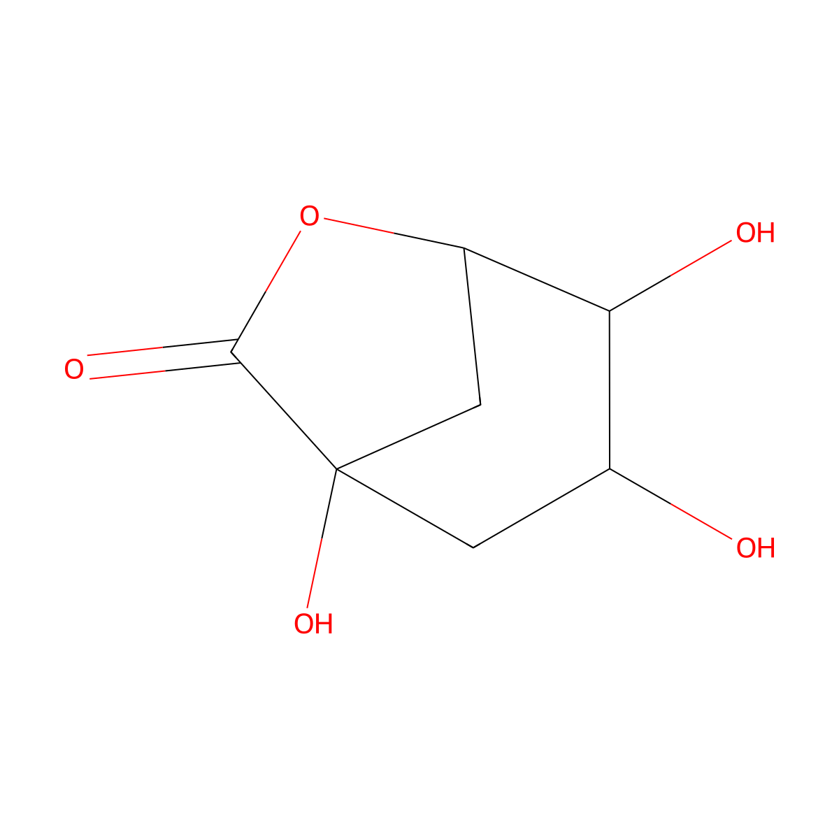 (1S,3R,4R,5R)-1,3,4-trihydroxy-6-oxabicyclo(3.2.1)octan-7-one molecular structure, CAS 665-27-0