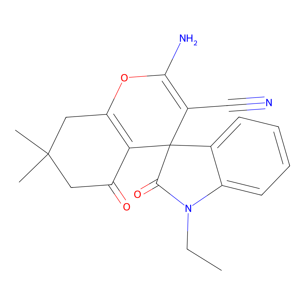 2-Amino-1'-ethyl-7,7-dimethyl-2',5-dioxospiro[6,8-dihydrochromene-4,3'-indole]-3-carbonitrile molecular structure, CAS 665000-05-5