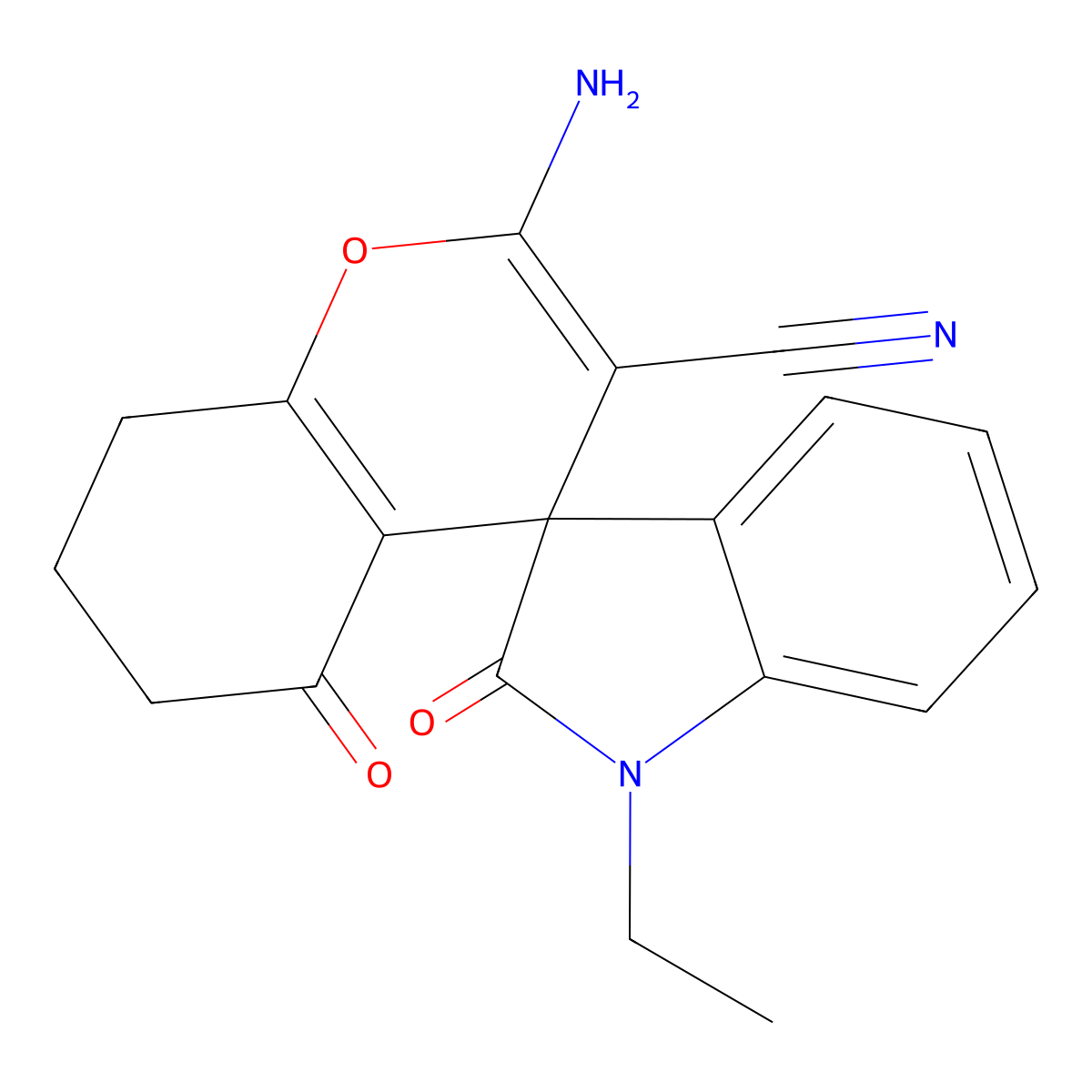 2-amino-1'-ethyl-2',5-dioxospiro[7,8-dihydro-6H-chromene-4,3'-indole]-3-carbonitrile molecular structure, CAS 665000-06-6