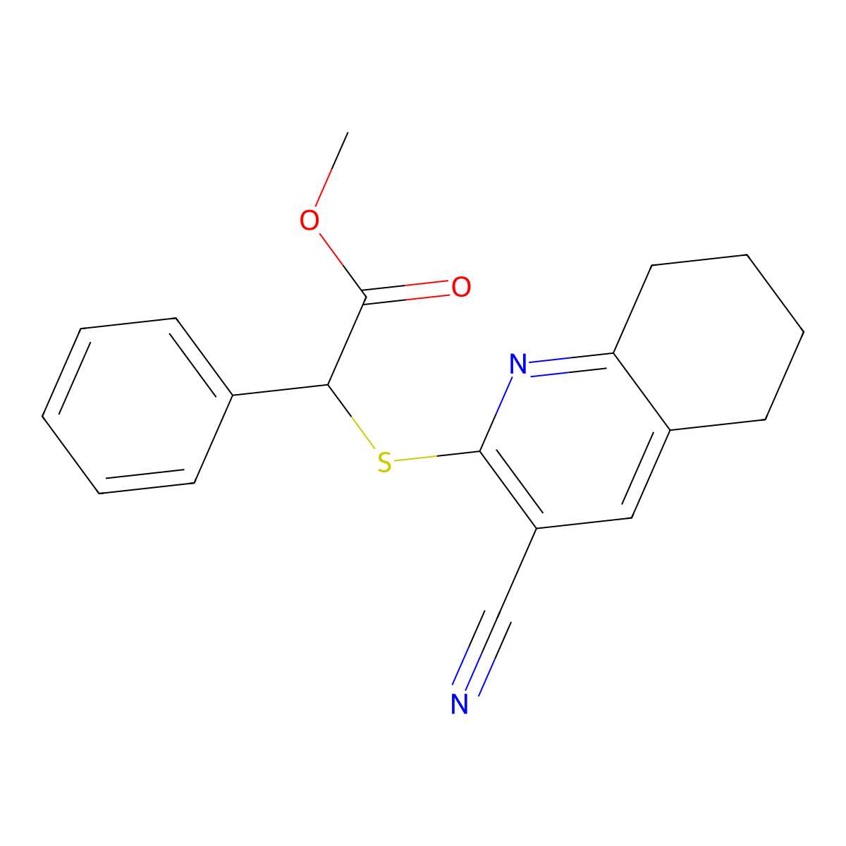 Methyl [(3-cyano-5,6,7,8-tetrahydro-2-quinolinyl)sulfanyl](phenyl)acetate molecular structure, CAS 665000-19-1