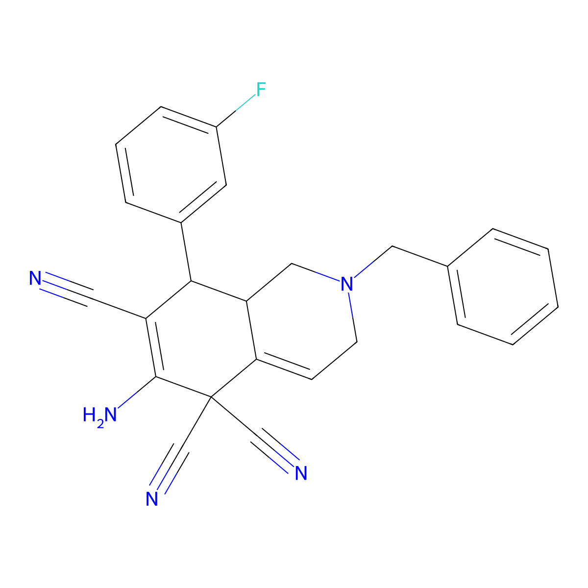 6-amino-2-benzyl-8-(3-fluorophenyl)-2,3,8,8a-tetrahydro-5,5,7(1H)-isoquinolinetricarbonitrile molecular structure, CAS 665000-32-8