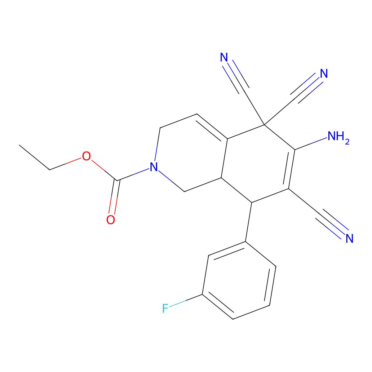 ethyl 6-amino-5,5,7-tricyano-8-(3-fluorophenyl)-3,5,8,8a-tetrahydro-2(1H)-isoquinolinecarboxylate molecular structure, CAS 665000-33-9