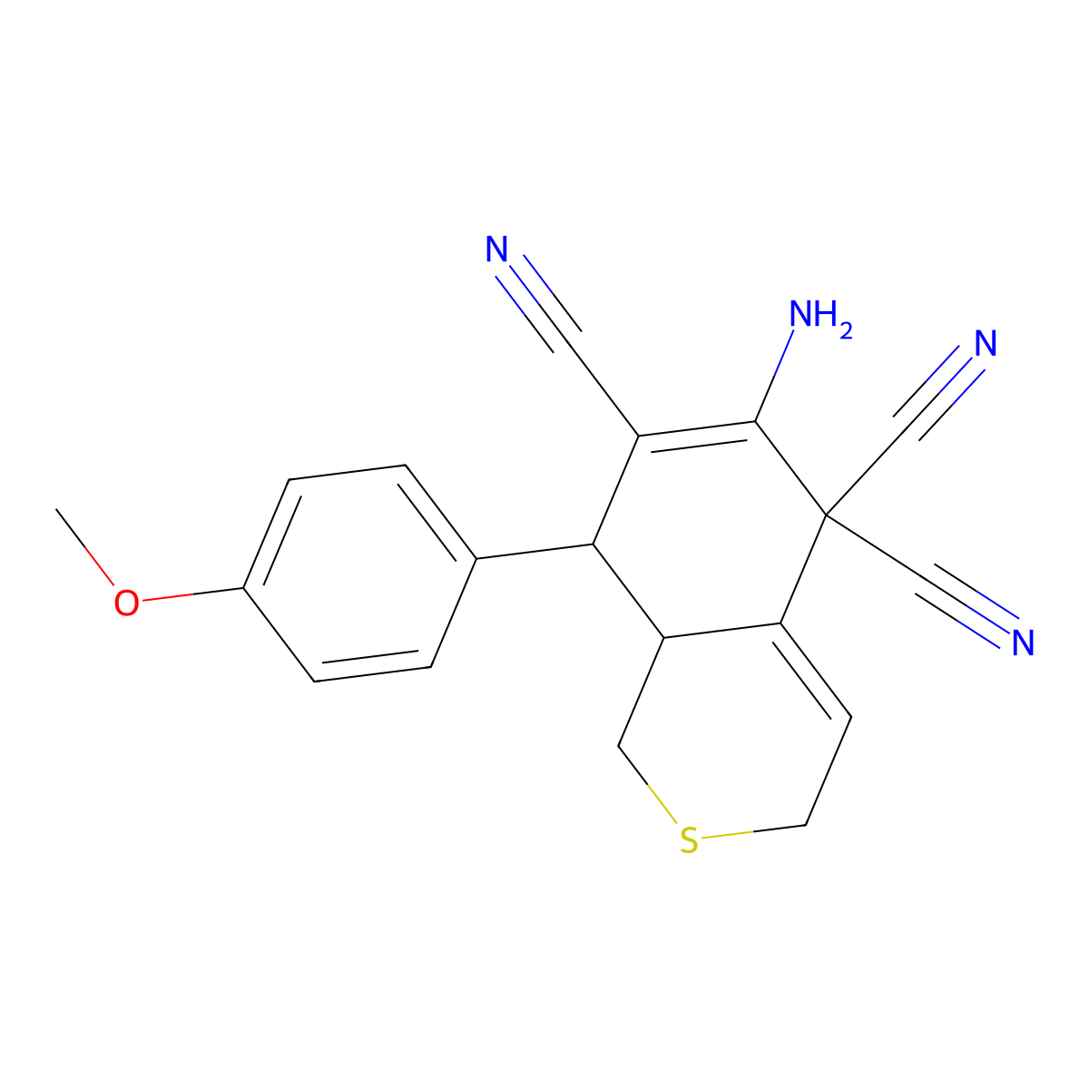 6-amino-8-(4-methoxyphenyl)-8,8a-dihydro-1H-isothiochromene-5,5,7(3H)-tricarbonitrile molecular structure, CAS 665000-48-6