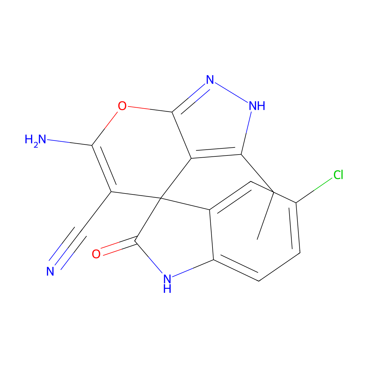 6'-amino-5-chloro-3'-ethyl-2-oxospiro[1H-indole-3,4'-2H-pyrano[2,3-c]pyrazole]-5'-carbonitrile molecular structure, CAS 665000-55-5