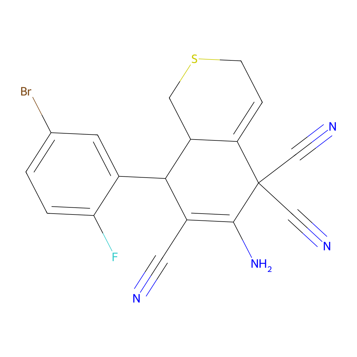 6-amino-8-(5-bromo-2-fluorophenyl)-8,8a-dihydro-1H-isothiochromene-5,5,7(3H)-tricarbonitrile molecular structure, CAS 665000-56-6